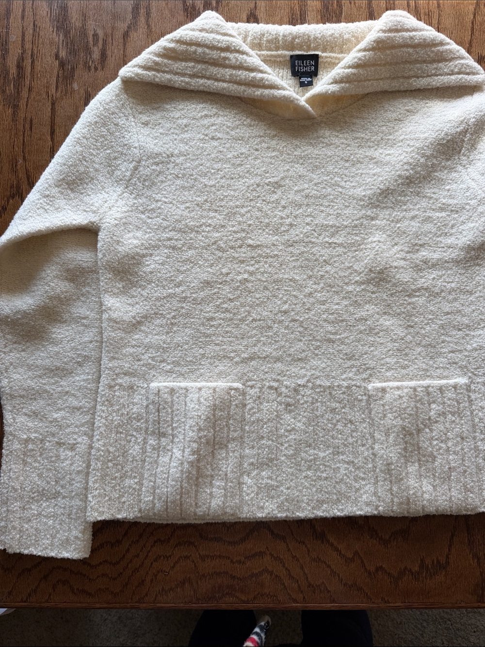 Eileen Fisher Neutral Cream Hooded Bouclé Pullover Wool blend - Picture 4 of 7